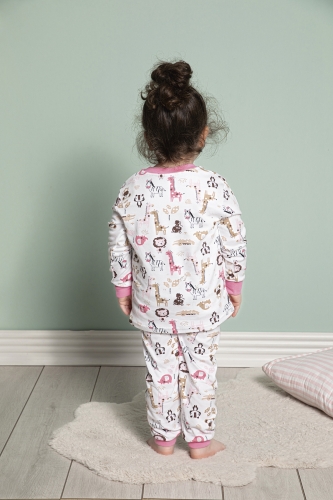 640-003 İnterlok Ribana Detaylı Kız Çocuk Pijama Takımı - Thumbnail