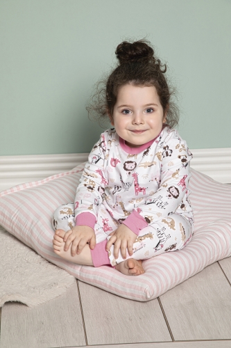640-003 İnterlok Ribana Detaylı Kız Çocuk Pijama Takımı - Thumbnail
