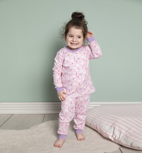 640-005 İnterlok Ribana Detaylı Kız Çocuk Pijama Takımı - Thumbnail