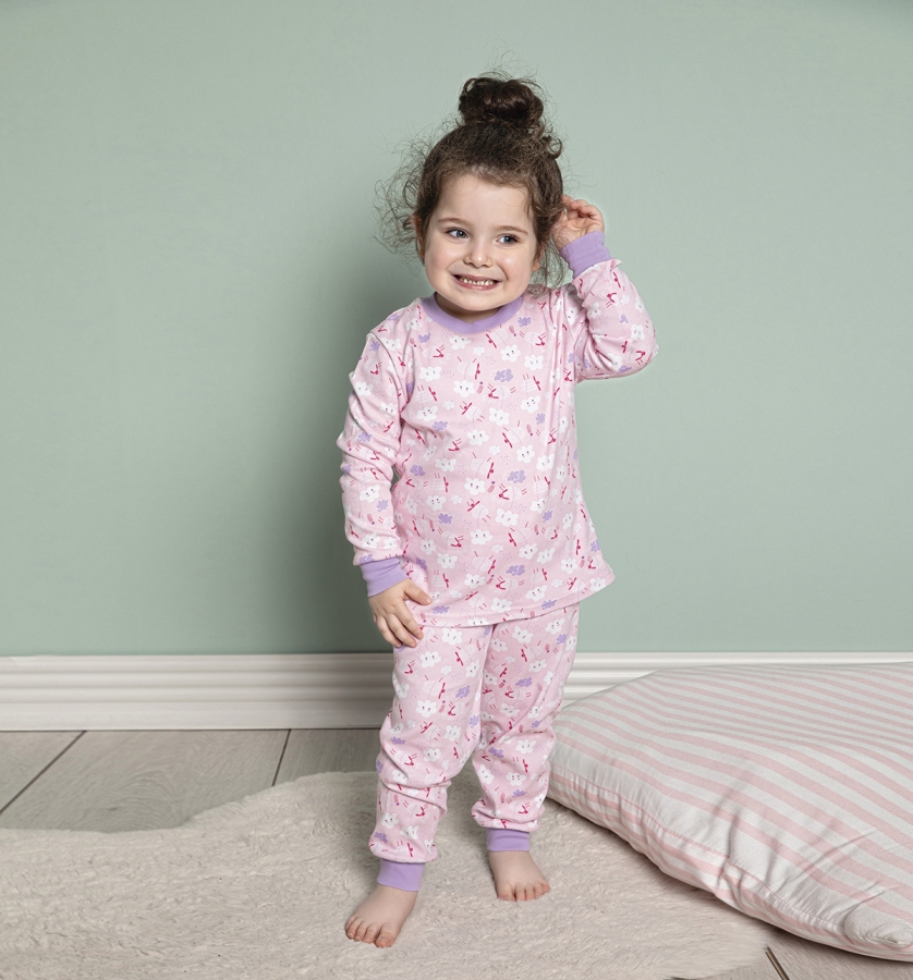 640-005 İnterlok Ribana Detaylı Kız Çocuk Pijama Takımı