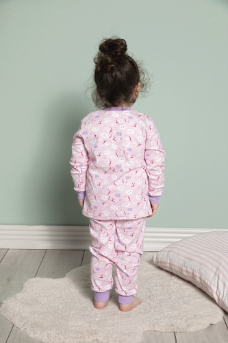 640-005 İnterlok Ribana Detaylı Kız Çocuk Pijama Takımı - Thumbnail