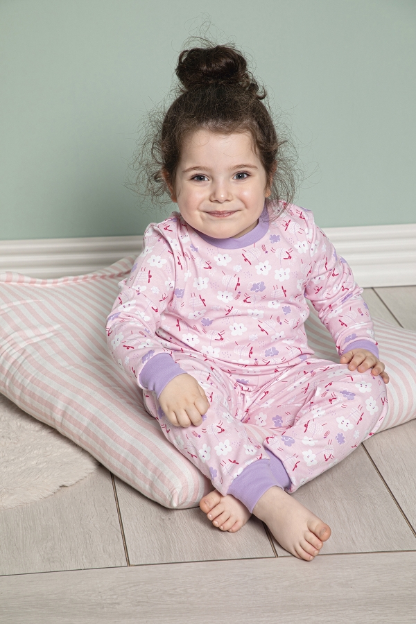 640-005 İnterlok Ribana Detaylı Kız Çocuk Pijama Takımı