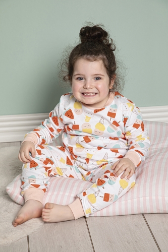 640-034 İnterlok Ribana Detaylı Kız Çocuk Pijama Takımı - Thumbnail