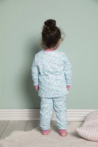 640-035 İnterlok Ribana Detaylı Kız Çocuk Pijama Takımı - Thumbnail