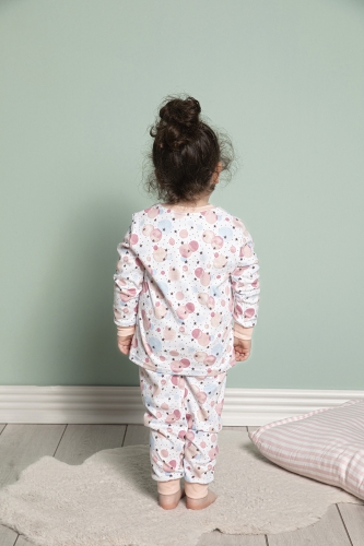 640-036 İnterlok Ribana Detaylı Kız Çocuk Pijama Takımı - Thumbnail