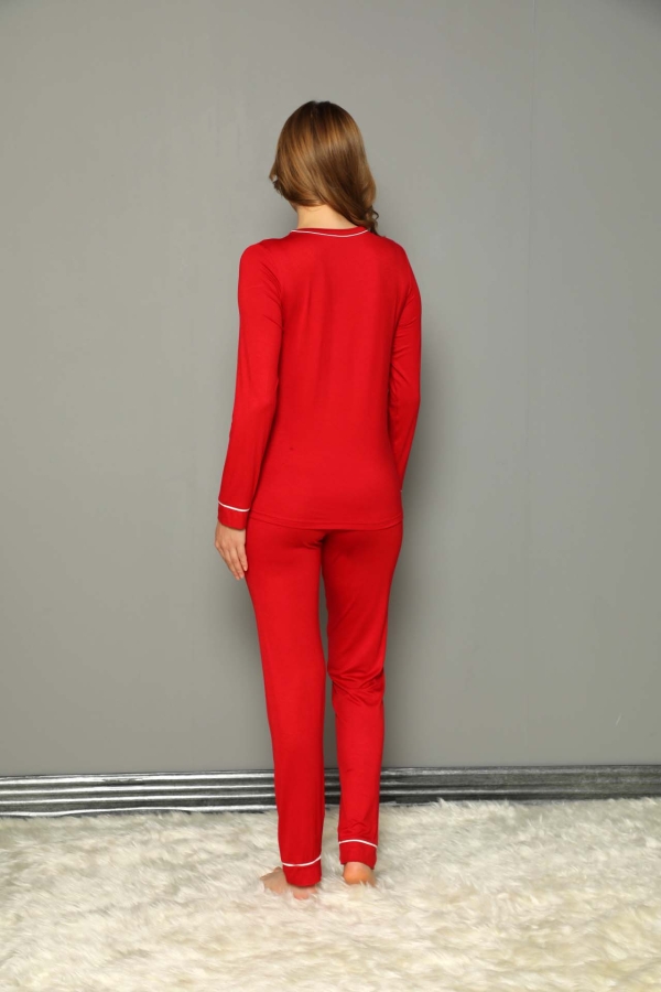 C840-133 Kırmızı Kadın Yılbaşı Temalı Viscon Pijama Takımı