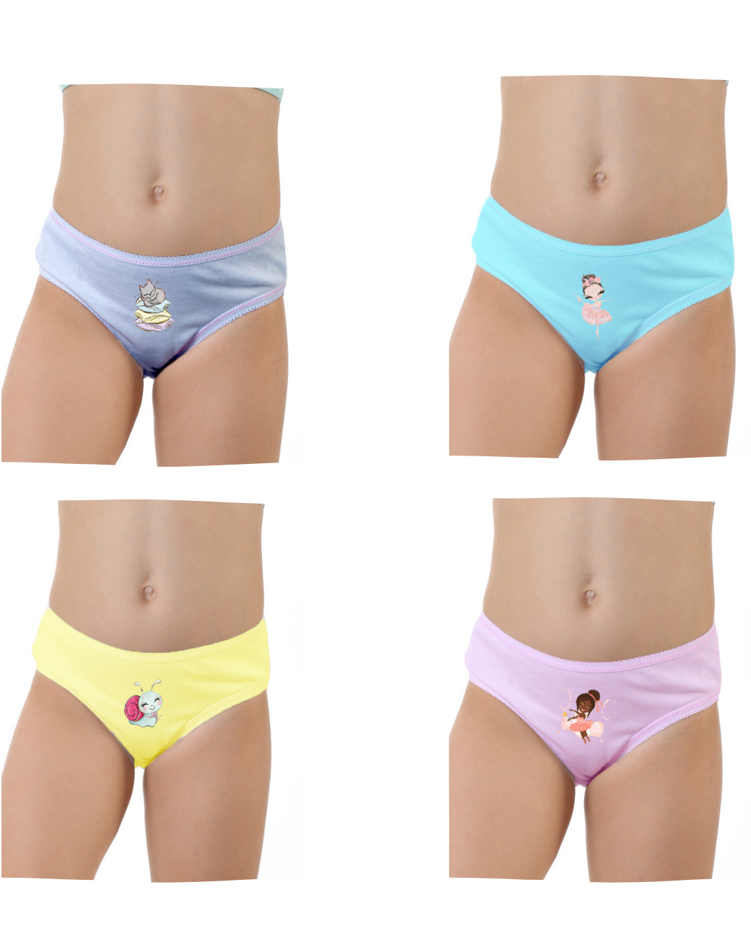 Kız Çocuk Lycralı Baskılı Slip 4'LÜ Paket 4730-H