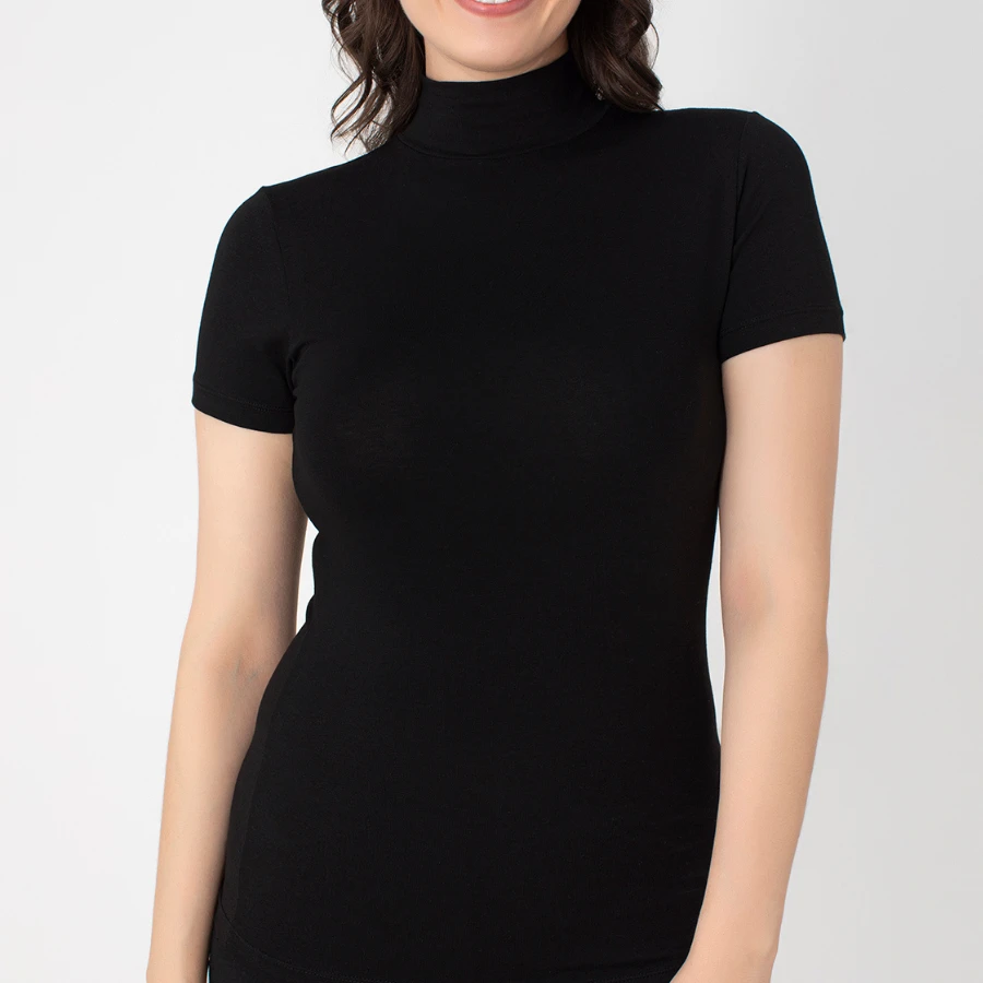 Kadın Lycralı Yarımkol Balıkçı Yaka T-Shirt 2643-A