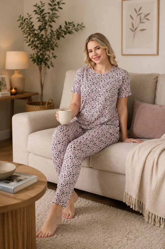Kadın Bisiklet Yaka Kısa Kol Pijama Takımı C840-955