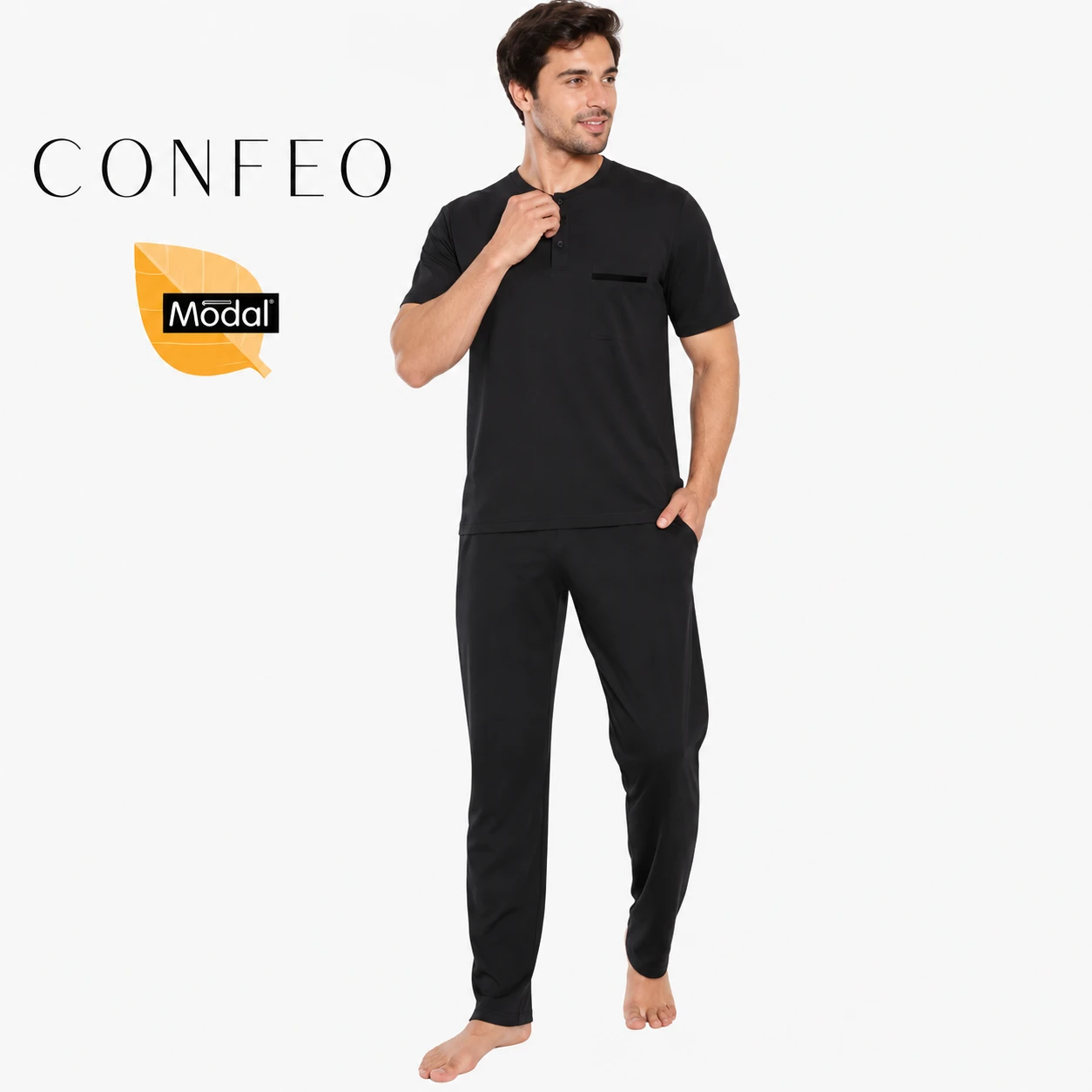 Erkek Modal Kısa Kol Patlı Pijama Takımı Füme C940-028
