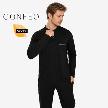 Erkek Modal Uzun Kol Patlı Pijama Takımı Siyah C940-027